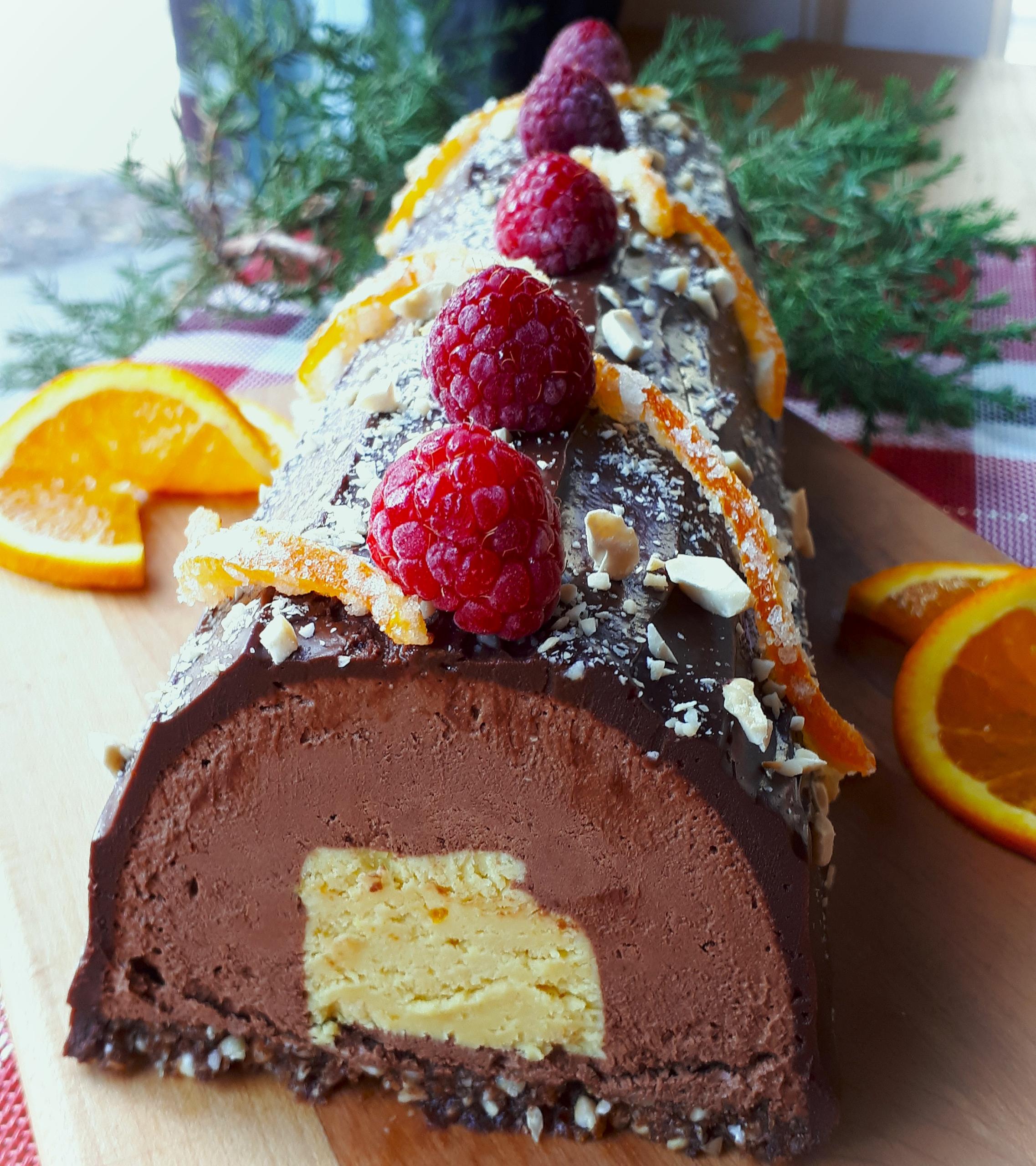 Buche chocolat et orange. végétalien, végane et sans gluten